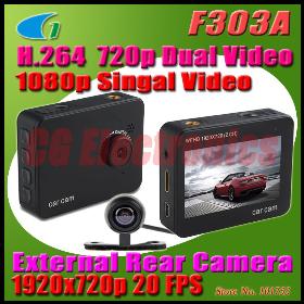 Brand New F303A H.264 1080P Car DVR 2.7" LCD Car Recorder Video Dashboard Camera with Rear Camera Dual Lens for 720p HDMI