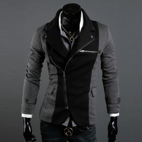 Free shipping!2014 Men's Blazer leisure fashion Cool Slim Sexy Casual Blazer Suit Top Zip Dress Jacket black /grey M-XXL XZ_002