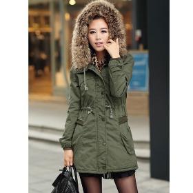 Ladiesa leading green cotton thickening cotton-padded jacket female 2013 winter Faux fur lining women's fur Hoodies Ladies coats