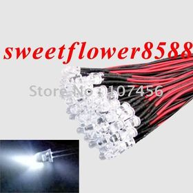 Free shipping 100pcs White LED Lamp Light Set Pre Wired 3mm 12V DC Wired