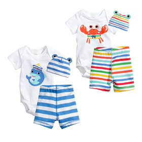 new summer 100% cotton romper Set boys or girls fashion cotton toddler romper + pants + hat 3 pcs clothing set