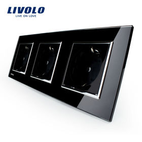 Livolo EU Standard Socket, Black Crystal Toughened Glass Outlet Panel, Multi-function Triple Wall Power Sockets Without Plug