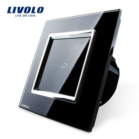 Free Shipping, Livolo EU Standard, VL-C701-SR2,Black Crystal Glass Panel, AC 110~250V 1Gang Wall Light Screen Switch