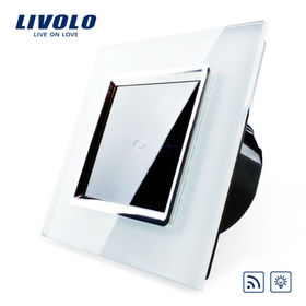 EU Standard Dimmer Switch, VL-C701DR-SR1,White Crystal Glass Panel, Livolo Wall Light Remote Dimmer Switch+LED Indicator