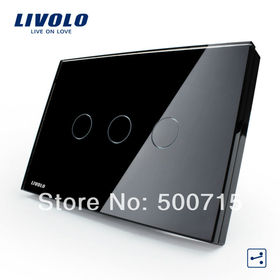 Free shipping, US/AU Standard, Black Crystal Glass Panel,3-gang 2-way Control Light Switch VL-C303S-82 with LED indicator