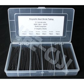 6 Sizes Heat Shrink Tubing Kit black Colors ,2MM ,4MM ,6MM, 8MM,10MM,12MM 130PCS in box