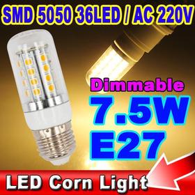 Dimmable E27 7.5W LED Corn Light Lamp 36 Cree SMD 5050 Chip Dimmer Bulb 360 Degrees With Transparent Cover AC 220V