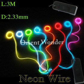 Fast Freeshipping 3M Car Flexible Neon Light EL Wire Rope Tube with Controller,Decoration line,Color option 2.3mm Bulk Wholesale