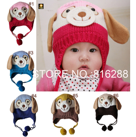 Горячая животное собака в форме младенца вязания крючком шапки дети Мальчик в девочке зимние Earflap шляпы детские вязаные колпачки для согреться