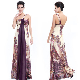09356 Exquisite One Shoulder Floral Printed Chiffon Evening Dresses Bride mother's dresses formal gown 2014