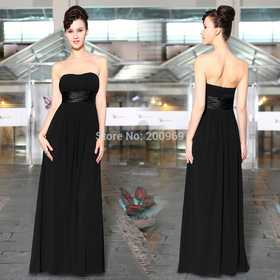 9955 2014 New Arrival Concise and Easy Strapless Ruched Bust Black Chiffon Long Evening Dress