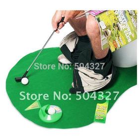 Free Shipping 1Set Potty Putter Toilet Golf Game Mini Golf Set Toilet Golf Putting Green