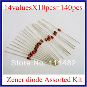 FreeShipping 5.5USD/LOT, 1W Zener diode,14valuesX10pcs=140pcs,Electronic Components Package,Zener diode Assorted Kit