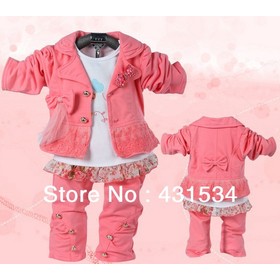 Retail+drop shipping girls clothing sets 3pcs suits children fashion hoody coat+shirt+pants set 00058