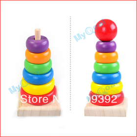 7pcs Drvena slaganje Stack Up gniježđenje Rainbow Tower Ring učenje igračkama Djeca bebe [ 03050148 ]