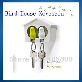 Couple Bird House Keychain Holder Whistle Key Ring Plug Gift