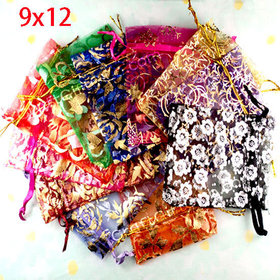 100 Random Mixed Bronzing Drawable Organza Wedding Gift Bags&Pouches 12x9cm