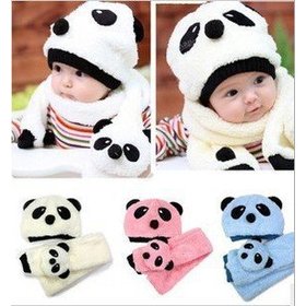 Super Cute And Warm Children Wool Panda Cap Match Scarf ,Cartoon Hat with Scarf(1Set =1 Cap+ 1 Scarf), Free Shipping on sale