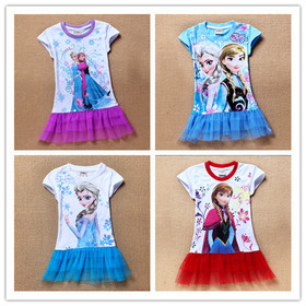 2014 New 2-8yrs Girls' Frozen Dress kid's 2014 cartoon summer dress girl's tutu girl's dress girl's lovable dress