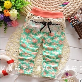 The autumn of 2014 new Korean girl child with sun flower dot knit pantsA109