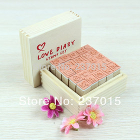 New 25 Pcs Wooden Rubber Stamp Lovely Diary Pattern Card Cartoon Stamper With Box Set