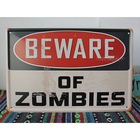 20X30cm BEWARE OF ZOMBIES Metal Poster Traffic Signs Wall Bar Pub Decor Tin Sign