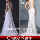 Free Shipping Grace Karin Sexy Stock Floor Length Deep V Lace + Satin Bridal Wedding Dress 2014 8 Size 3850