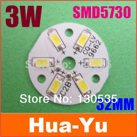 50pcs/lot 3W 32mm white color PCB with 5730 leds installed LED aluminium base plate LED beads radiator Free shiping