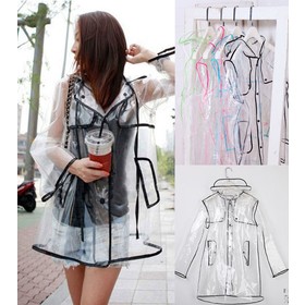 Transparent Vinyl Raincoat Runway Style Womens Girls Clear Fashion Rain Coat
