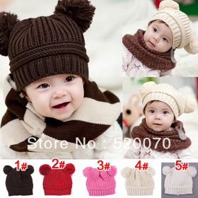 2014 New Fashion Korean Flash Drill Hats Love Dual Ball Knitted Girls/Boys Wool Caps free shipping 7365