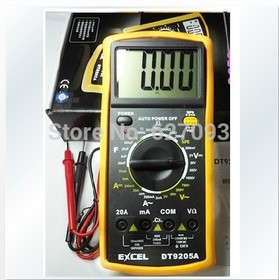 10pcs Digital Multimeter Digital Excel DT9205A Yellow Black Large Voltmeter Ammeter Ohm Test Meter