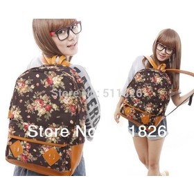 New Arrivals Hot sale Floral Printed Canvas Backpack College New Fashion Girls' School Bag Flowers Women Rucksack # 5690