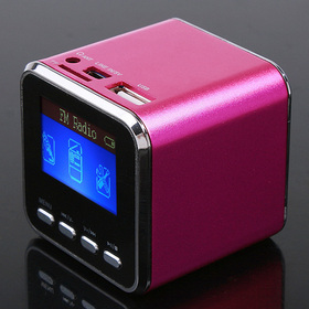 Rose Red Cube Digital MP3 FM Radio Receiver USB Disk SD Card Slot Car Music Player Build In Speaker, Free Shipping