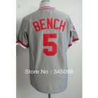 Free Shipping,Cheap Sale, 1976 #5 Johnny Bench gray Men's Baseball jersey,Embroidery and Sewing Logos,Discount Activewear