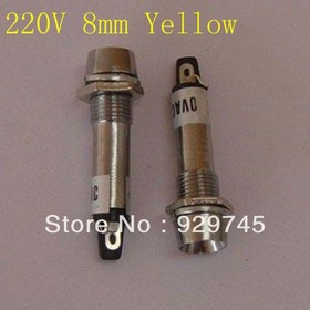 2pcs 220V 8mm Yellow LED Power Indicator Signal Light XD8-1