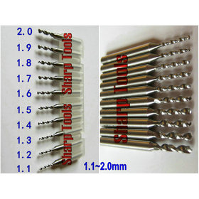 1.1mm - 2.0mm Mini PCB Drill, 10 sizes PCB Drill Set for Precision Carving Print Circuit Board, FPC, SMT, Die on Drill Press