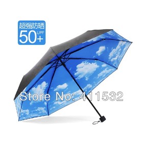 Free shipping The Super Anti-uv Sun Protection Umbrella Blue Sky 3 Folding Gift Parasols Rain Umbrella UM-20