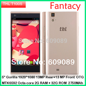 2750MAh in stock THL T100s OGS NFC OTG 1.7GHZ 5 inch Android 4.2 MTK6592 Octa Core Smart 3G Cell Phone, 2GB+Rom 32GB 13.0MP