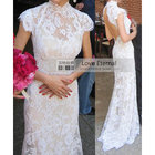 New Lace Dress For Women Sexy Open Back Long Lace Party Court Train Wedding Dresses Free Shipping