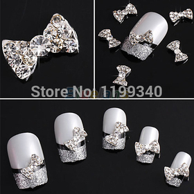 E9310pcs Wholesale 3D Clear Alloy Rhinestone Bow Tie Nail Art Slices DIY Decorations Free Shipping