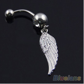Crystal Feather Style Belly Button Navel Ring Body Wing Piercing Jewelry 0023