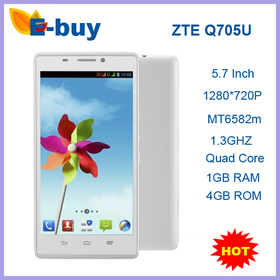  ZTE Q705U 5.7 Inch WCDMA MT6582m 1.3G1GB 4GB ROM Quad Core Moblie Phone Android 4.2 Dual SIM IPS 1280*720 GPS 5MP