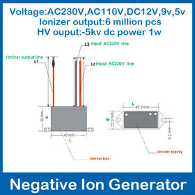 5pcs/lot home air purfier anion generator AC230V 110v DC12V Output -5.0kv dc ionizer denisty 6 million/cm3 wholesale