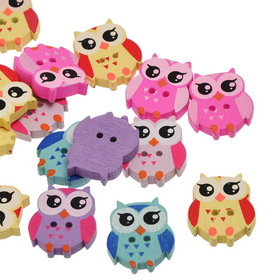 100PCs MIXED Colors Lovely Owl Shape Two Hole Wooden Buttons 21.5mm x17.6mm For Diy Free Shipping