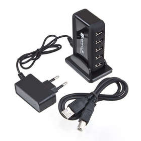 Free Shipping! 1PC New Black USB 7 Port HUB Powered + AC Adapter Adaptor Cable Kable High-Speed EU Plug