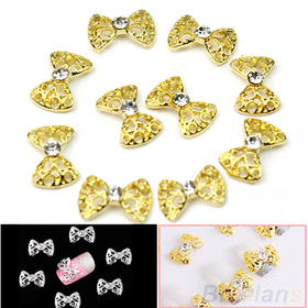 10pcs/set x 3D Elegant Alloy Rhinestones Bow Tie Nail Art Glitters DIY Decorations Gold Silver Acccessories 1JNJ