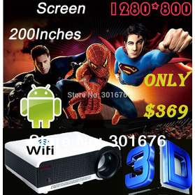 Free 100 inch screen Android 4.2.2 WIFI 1280*800 Full HD 4500Lumen LED 3D Projector Digital Video Portable Proyector Beamer