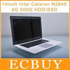 free shipping 14 inch Ultrabook Laptop Intel Celeron N2840 2.16Ghz Dual Core netbook 4GB 500GB and windows 8 HDD
