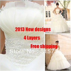 2013 Updated style! 4 Layer Bridal Wedding Dress.Free shipping