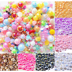 Free shipping 1000Pcs Mixed AB Color Mixed Size from 2-10mm Craft ABS Resin Flatback Half Round Pearls Flatback Scrapbook Beads